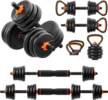 Adjustable Dumbbell Set, 55/77 Lbs Free Weights Dumbbells, Barbell, Kettlebell and Push-Up, Home Gym Fitness Workout Equipment